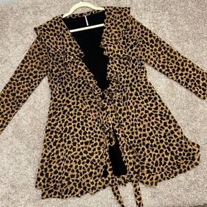 Free People Cheetah Ruffle Wrap Frenchie Dress Women Size Small‎ Boho V-Neck